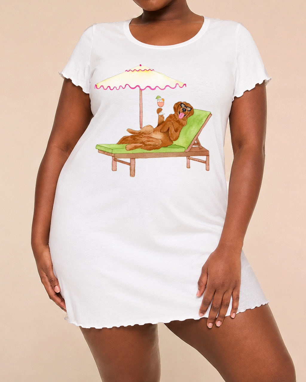 Golden Retriever Pink Beach Umbrella Cocktail Summer Nightdress (XS-5XL) OMFORT