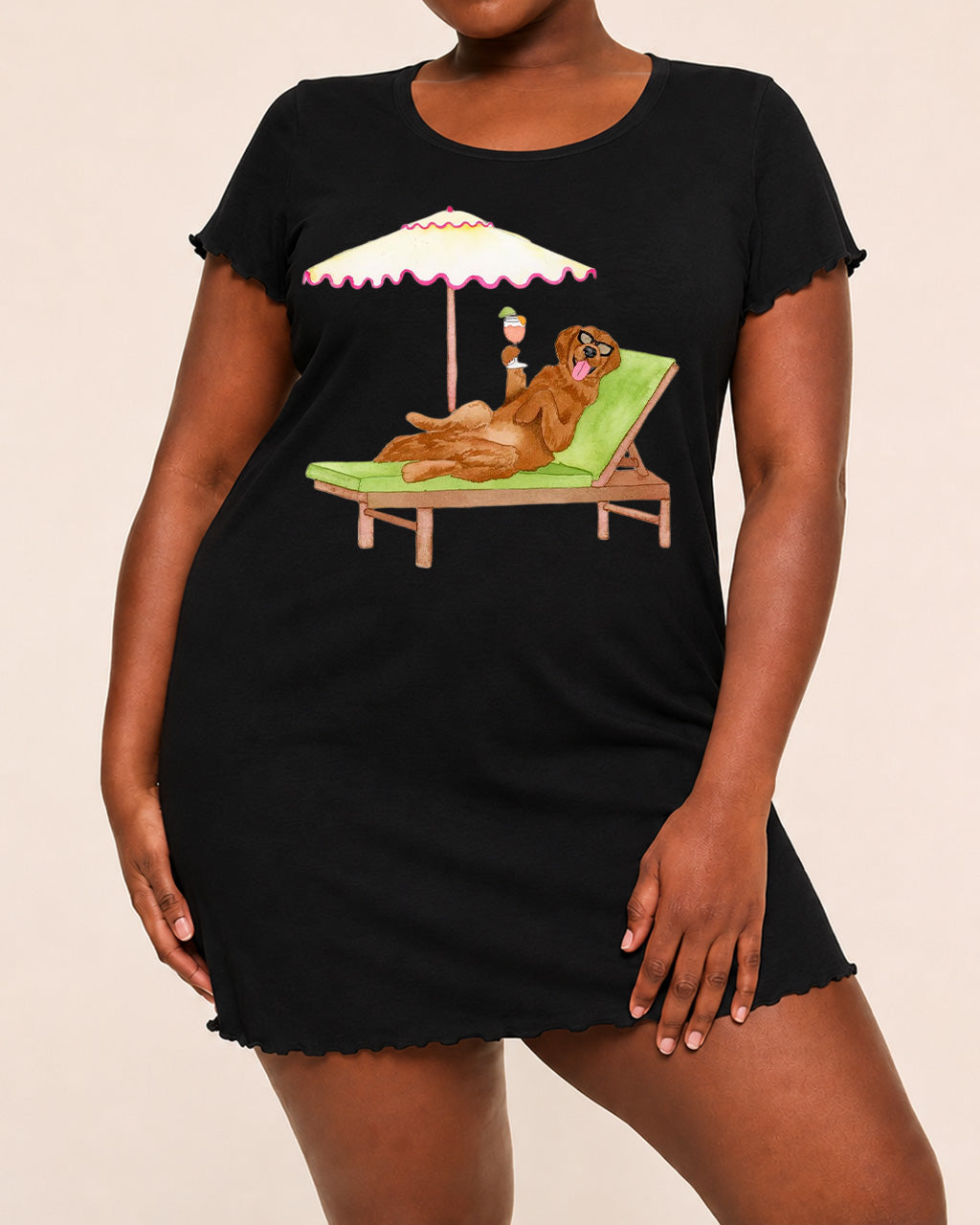 Golden Retriever Pink Beach Umbrella Cocktail Summer Nightdress (XS-5XL) OMFORT