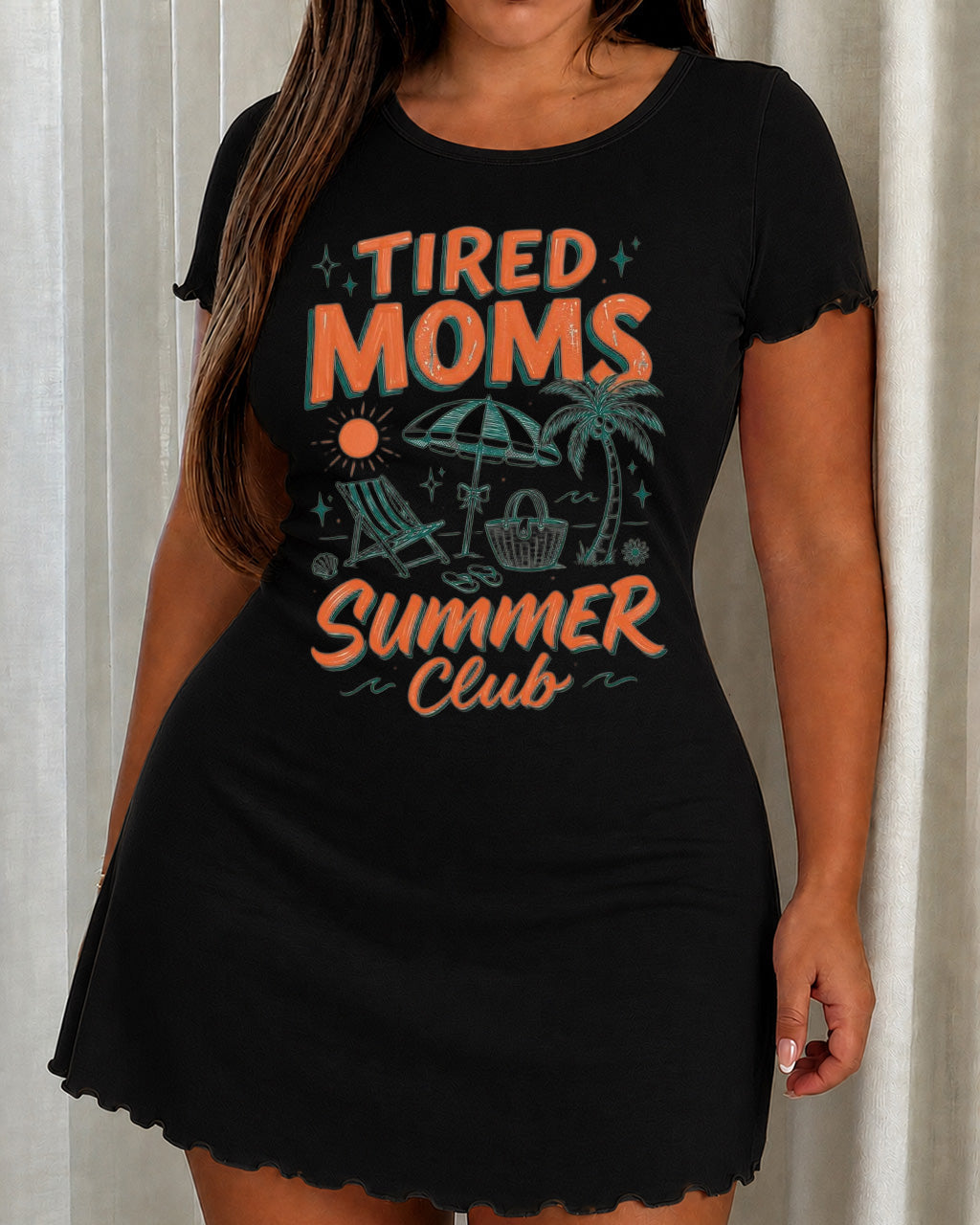 "Tired Moms Summer Club" Palm Tree Beach Letter Print Nightdress (XS-5XL) OMFORT