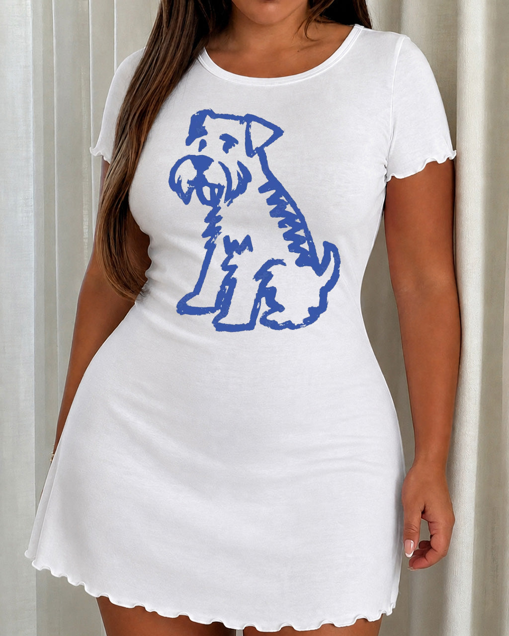 Blue Sketch Schnauzer Simple Line Dog Print Nightdress (XS-5XL) OMFORT
