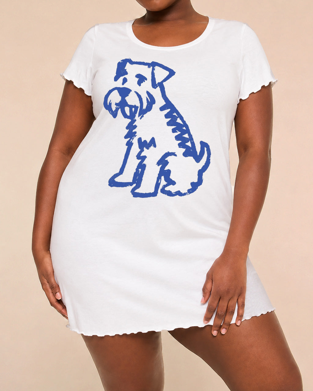 Blue Sketch Schnauzer Simple Line Dog Print Nightdress (XS-5XL) OMFORT