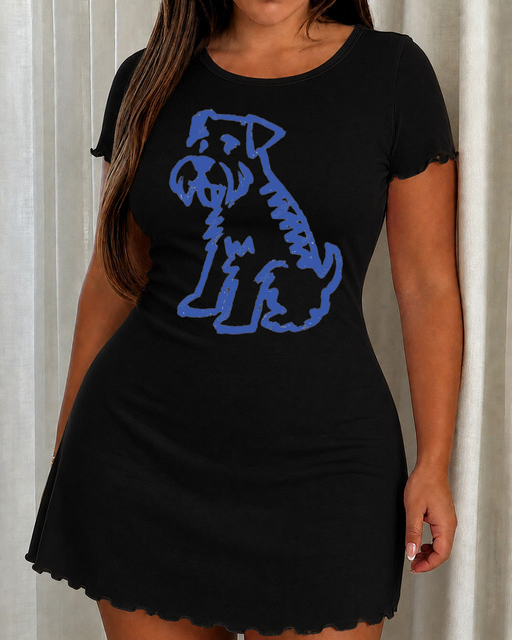 Blue Sketch Schnauzer Simple Line Dog Print Nightdress (XS-5XL) OMFORT