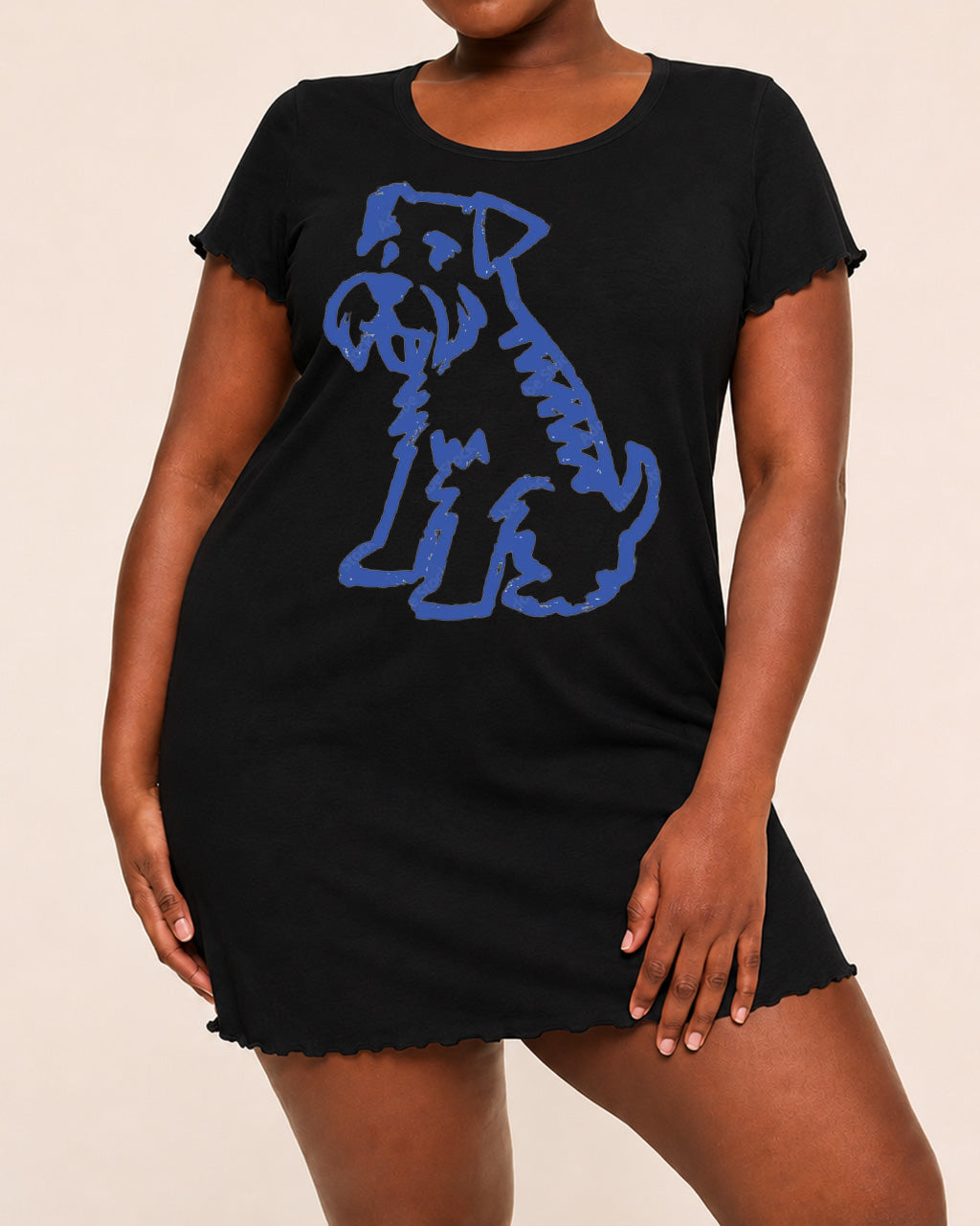 Blue Sketch Schnauzer Simple Line Dog Print Nightdress (XS-5XL) OMFORT