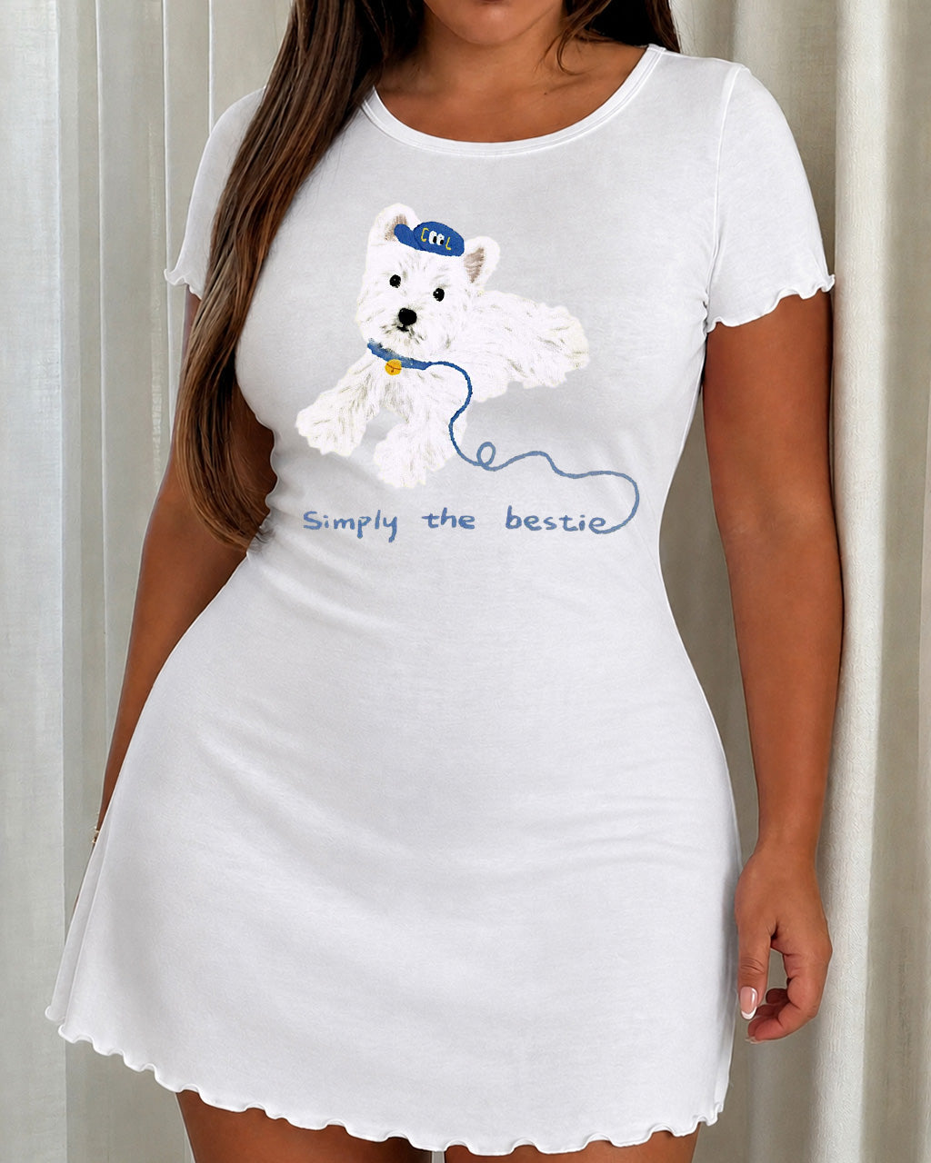 White Westie Dog "Simply the Bestie" Letter Print Nightdress  (XS-5XL) OMFORT