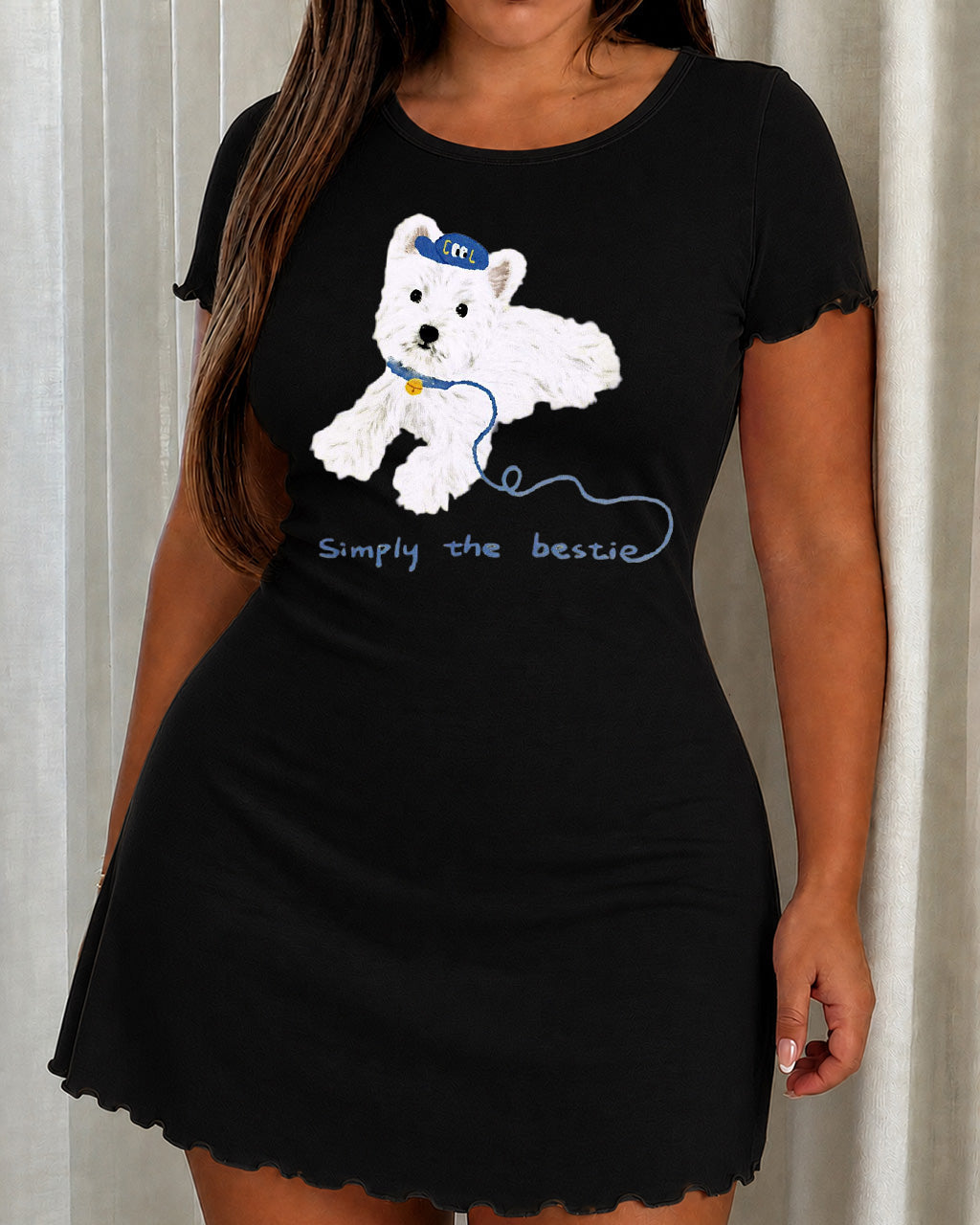 White Westie Dog "Simply the Bestie" Letter Print Nightdress  (XS-5XL) OMFORT