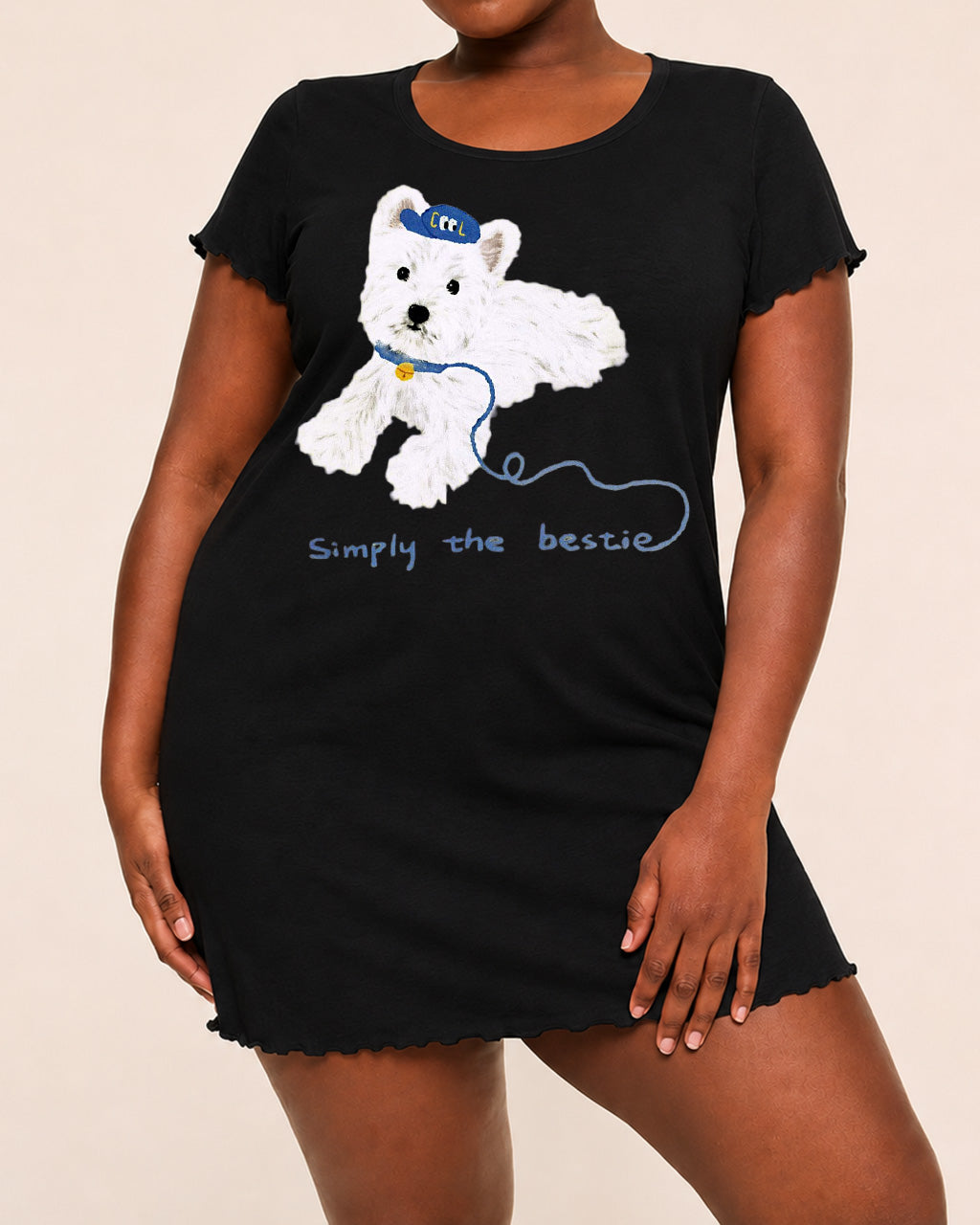 White Westie Dog "Simply the Bestie" Letter Print Nightdress  (XS-5XL) OMFORT