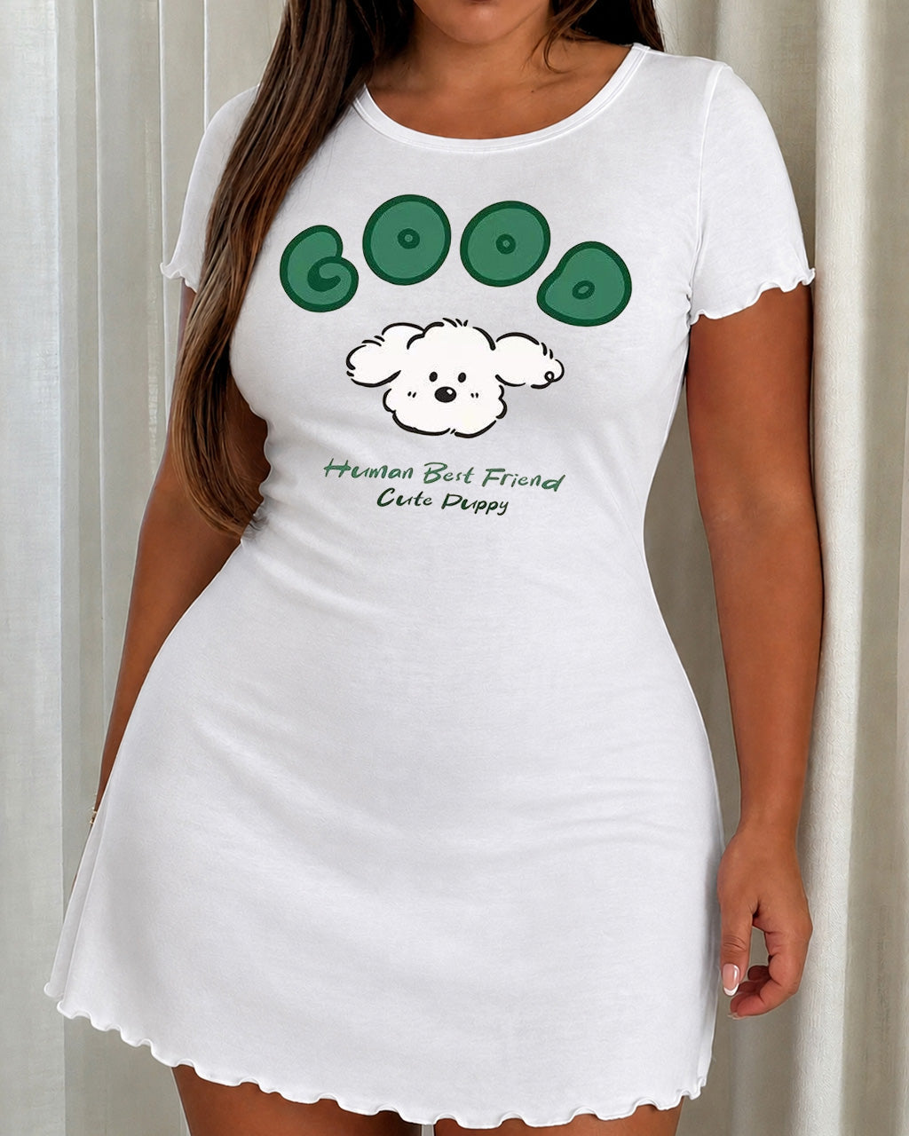 Green Cartoon Puppy "Human Best Friend" Letter Nightdress  (XS-5XL) OMFORT