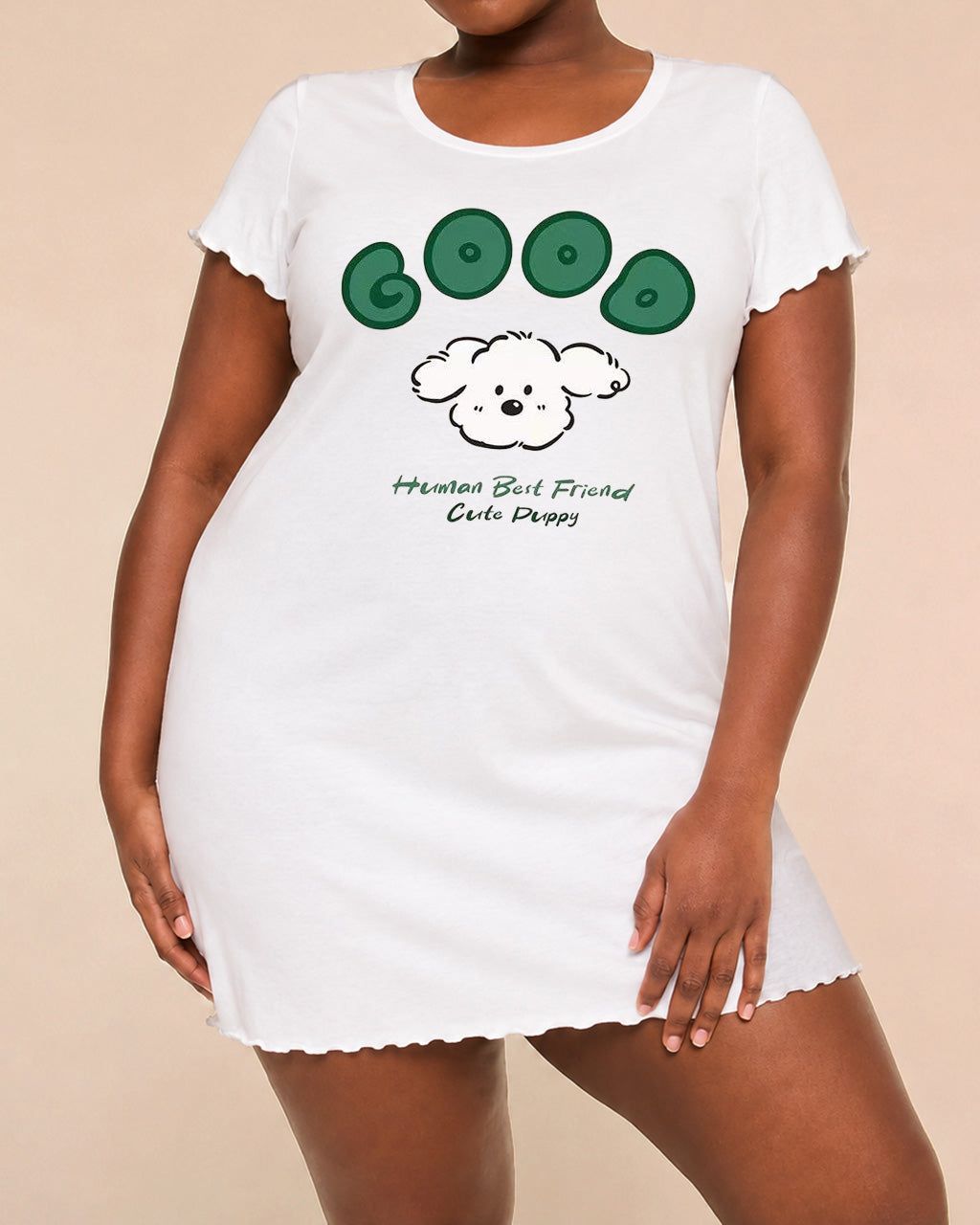 Green Cartoon Puppy "Human Best Friend" Letter Nightdress  (XS-5XL) OMFORT
