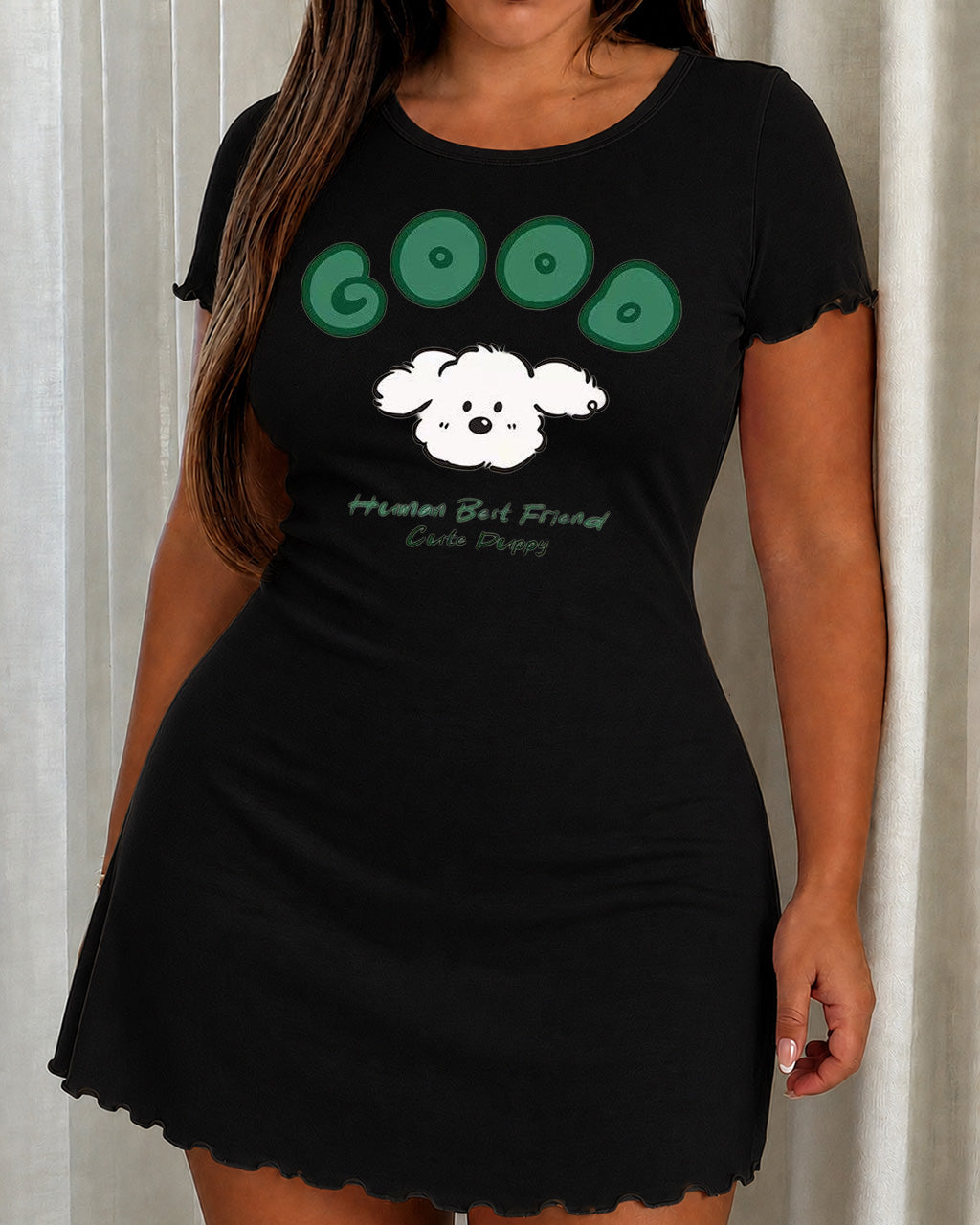 Green Cartoon Puppy "Human Best Friend" Letter Nightdress  (XS-5XL) OMFORT