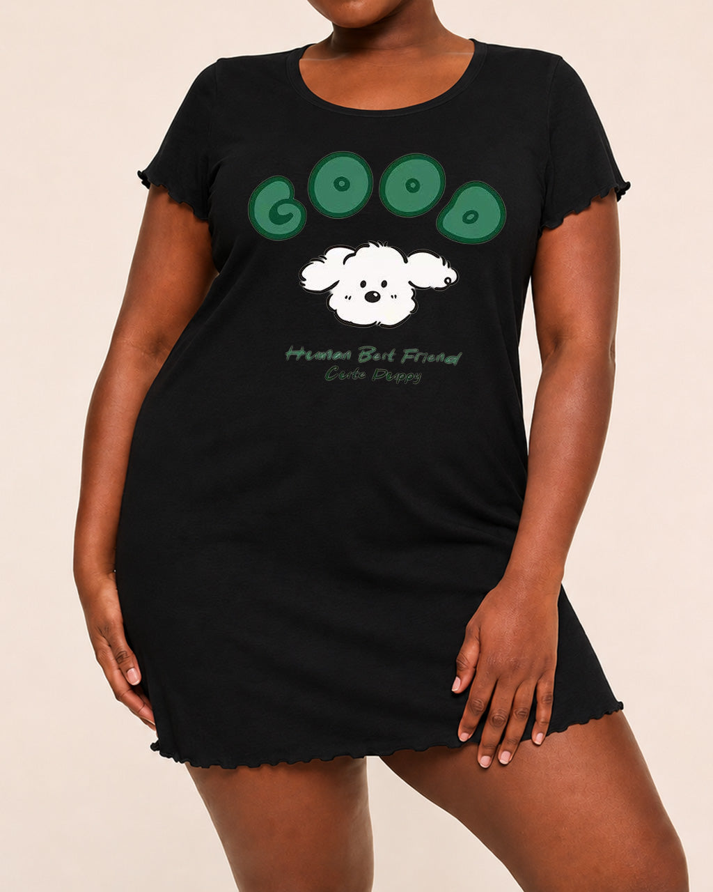 Green Cartoon Puppy "Human Best Friend" Letter Nightdress  (XS-5XL) OMFORT