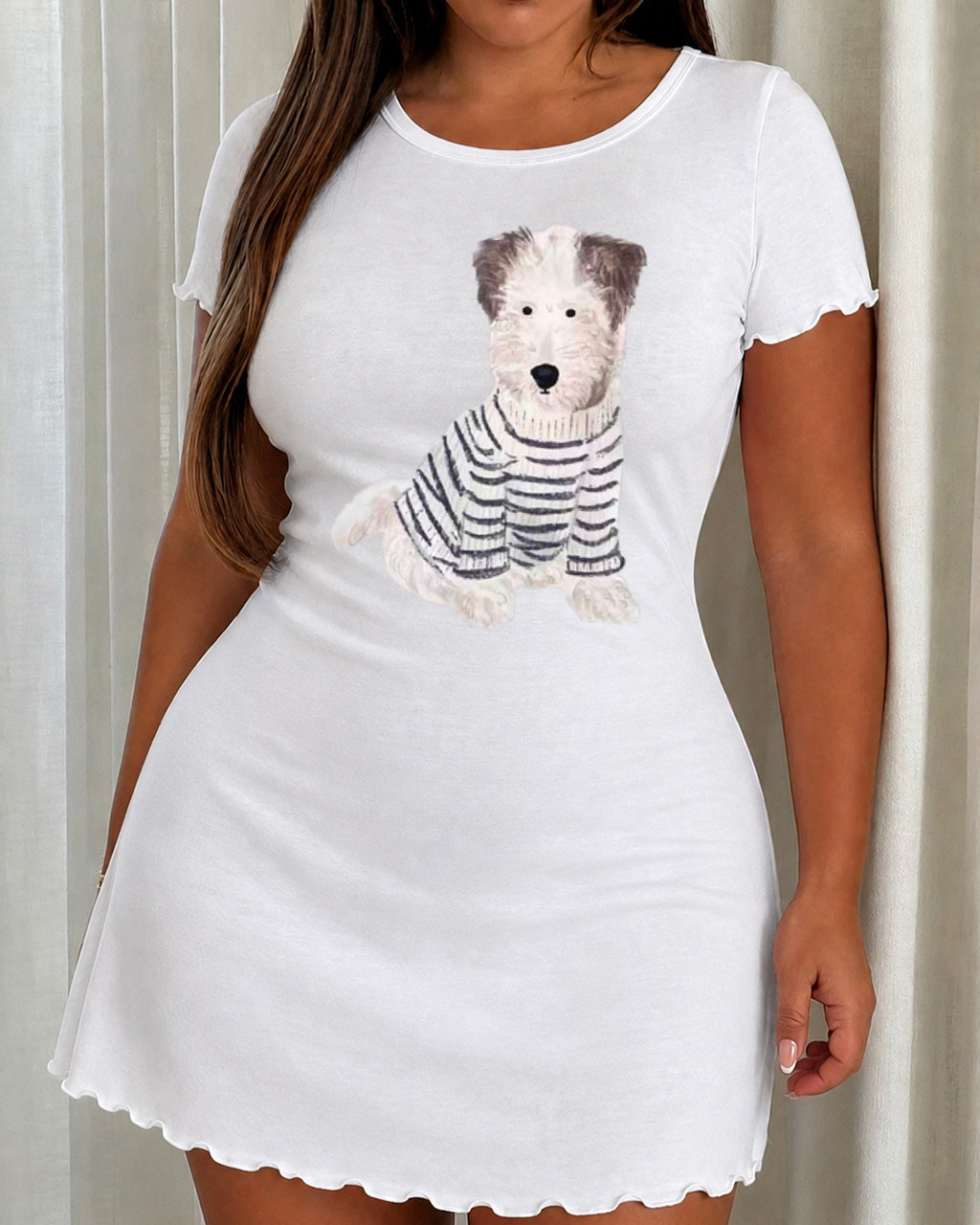 Striped Sweater Wirehaired Terrier Watercolor Nightdress  (XS-5XL) OMFORT