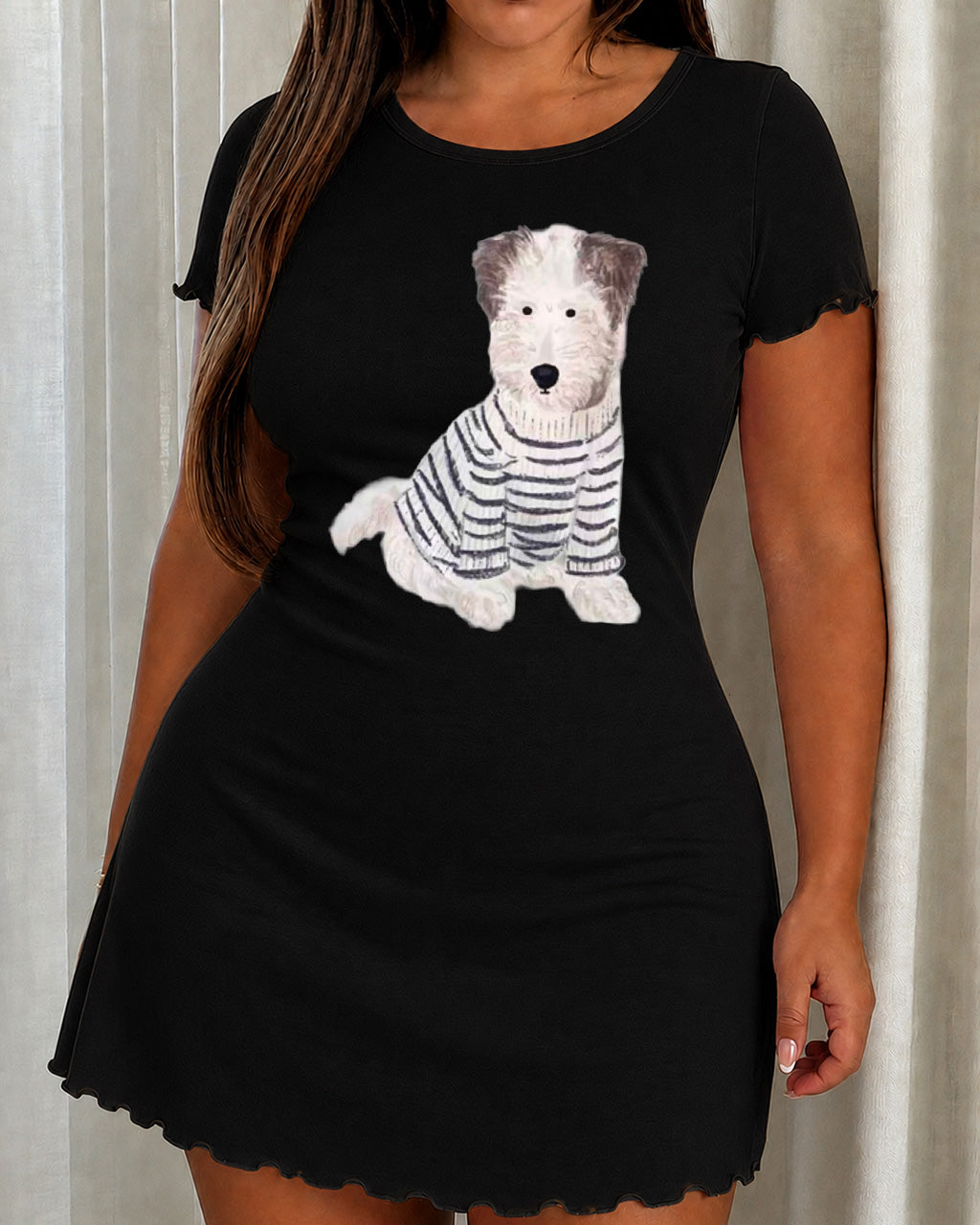 Striped Sweater Wirehaired Terrier Watercolor Nightdress  (XS-5XL) OMFORT