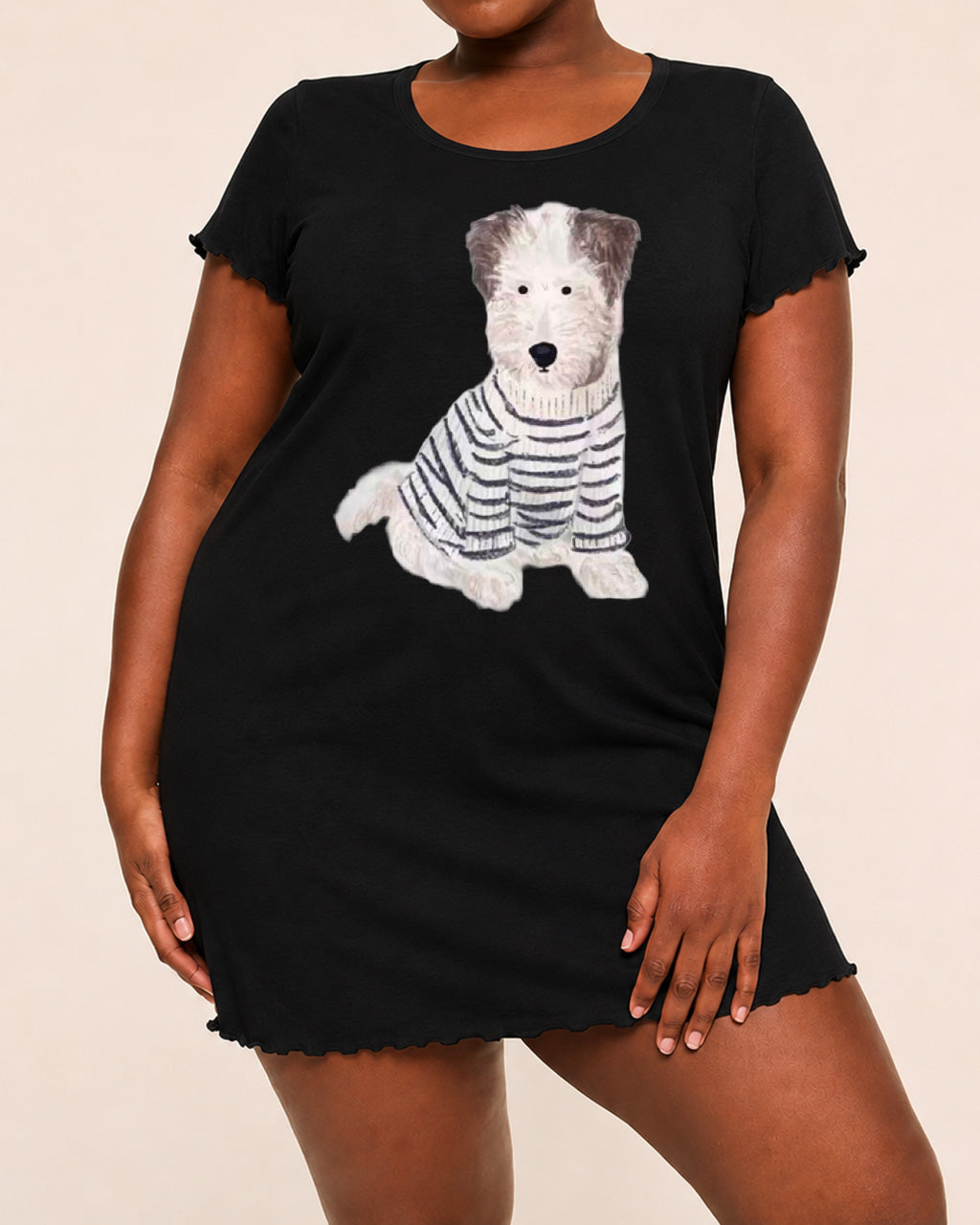 Striped Sweater Wirehaired Terrier Watercolor Nightdress  (XS-5XL) OMFORT