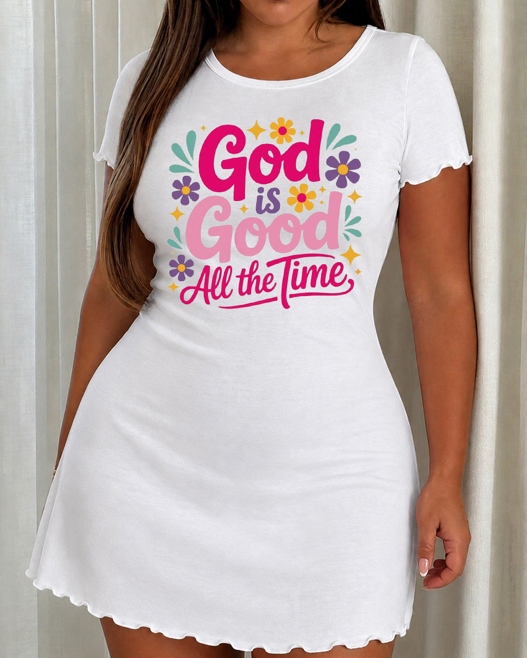 God Is Good All The Time Colorful Daisy Letter Nightdress (XS-5XL) OMFORT