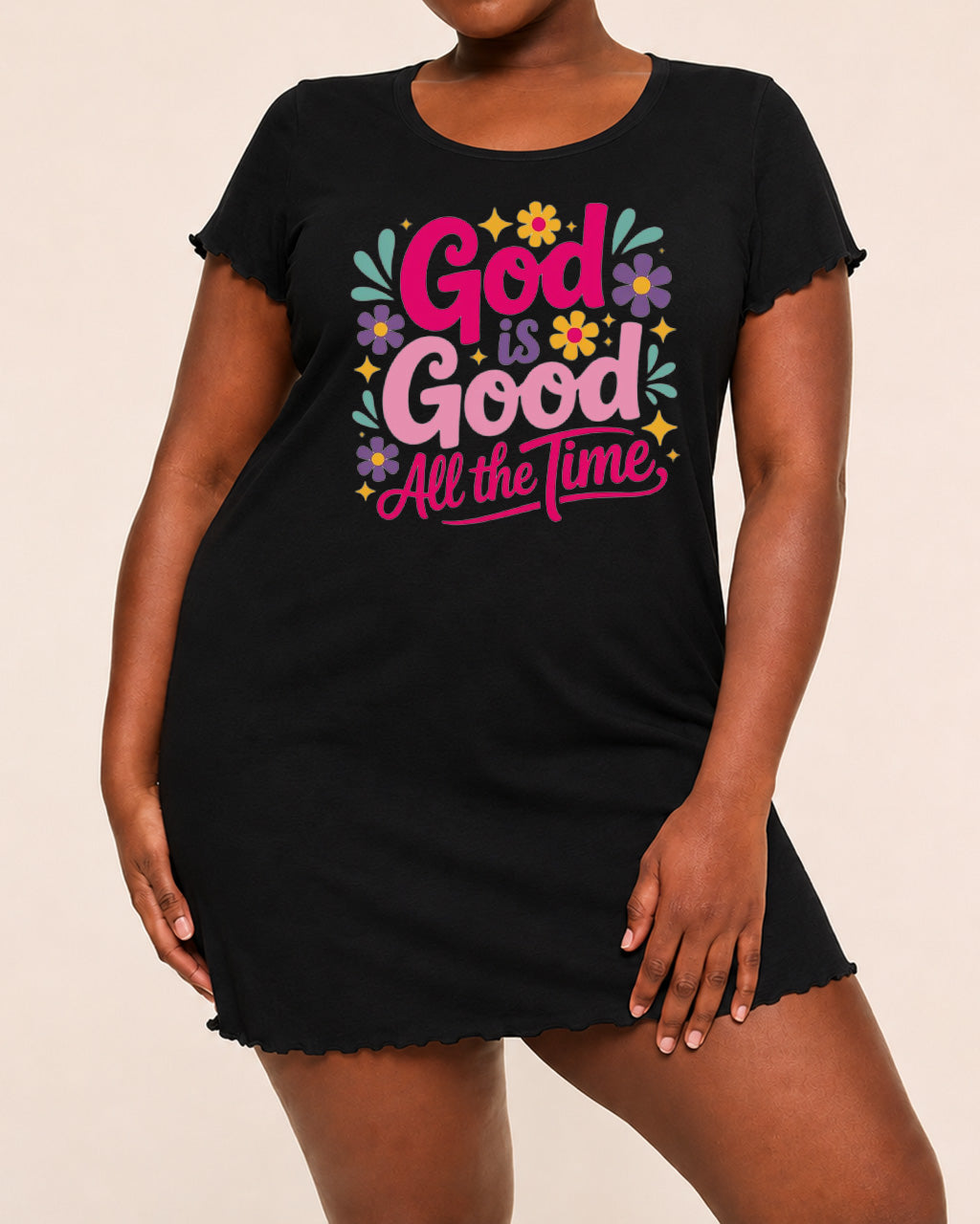 God Is Good All The Time Colorful Daisy Letter Nightdress (XS-5XL) OMFORT