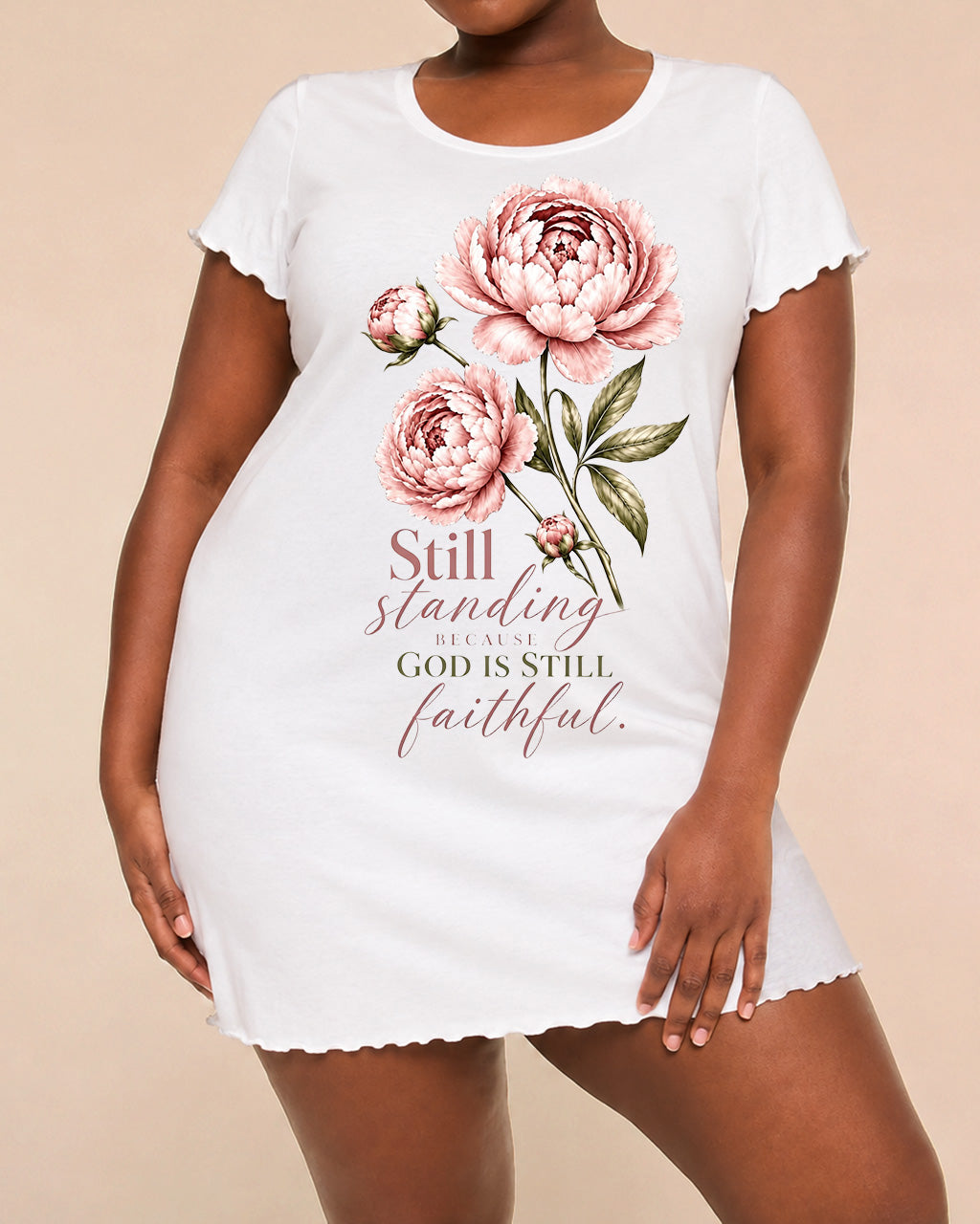 Still Standing God Is Faithful Pink Peony Script Nightdress (XS-5XL) OMFORT