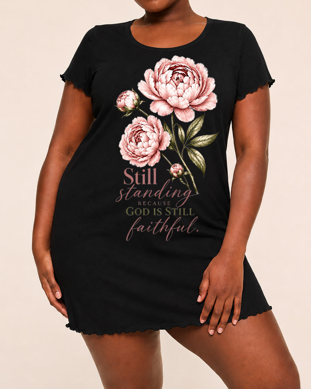 Still Standing God Is Faithful Pink Peony Script Nightdress (XS-5XL) OMFORT