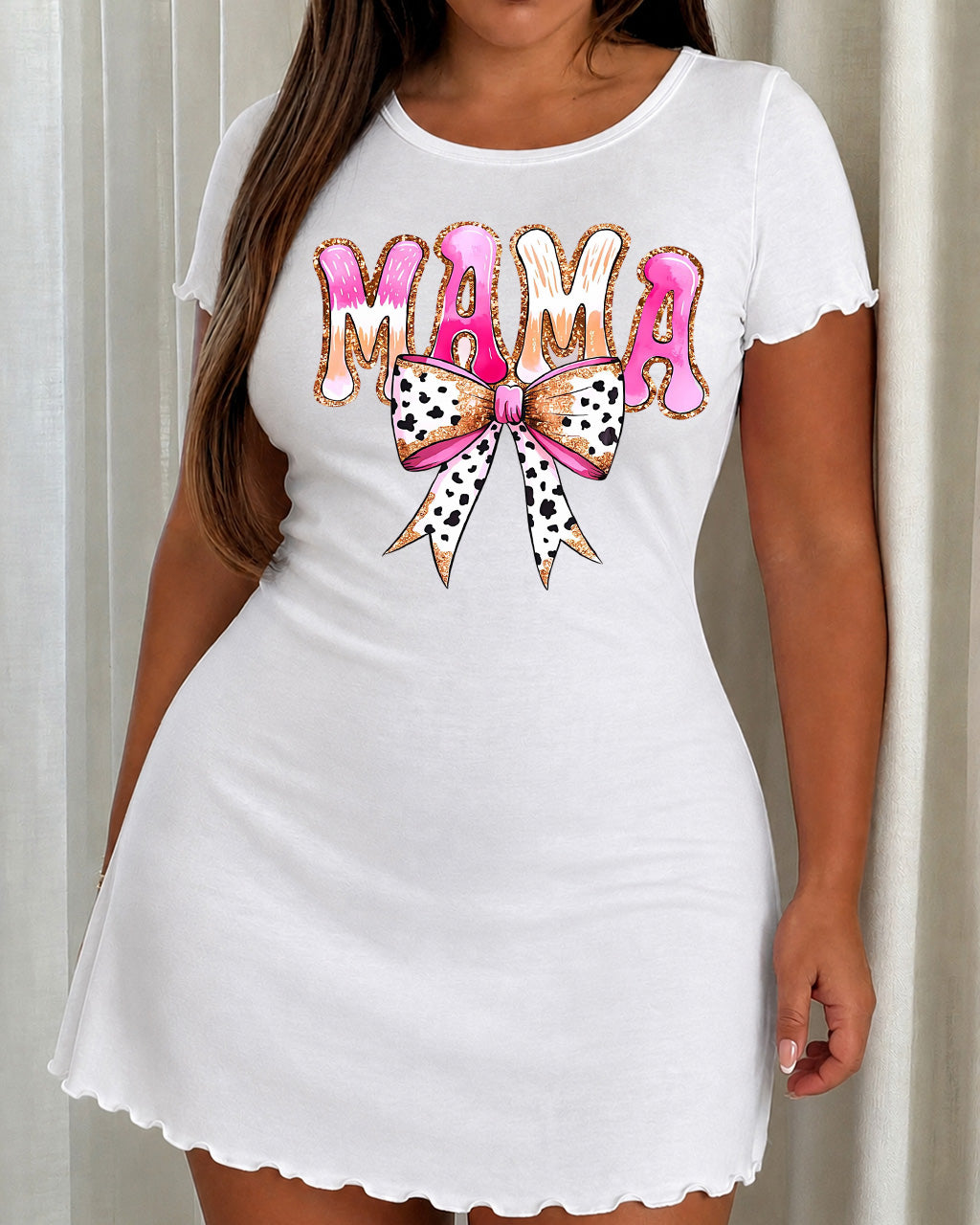 Glitter Gradient MAMA Cow Print Bow Nightdress (XS-5XL) OMFORT