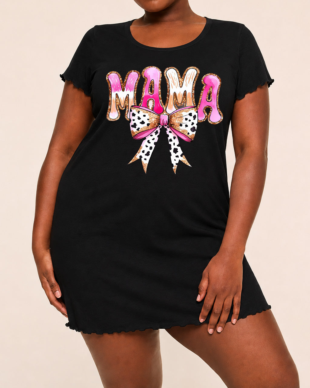 Glitter Gradient MAMA Cow Print Bow Nightdress (XS-5XL) OMFORT