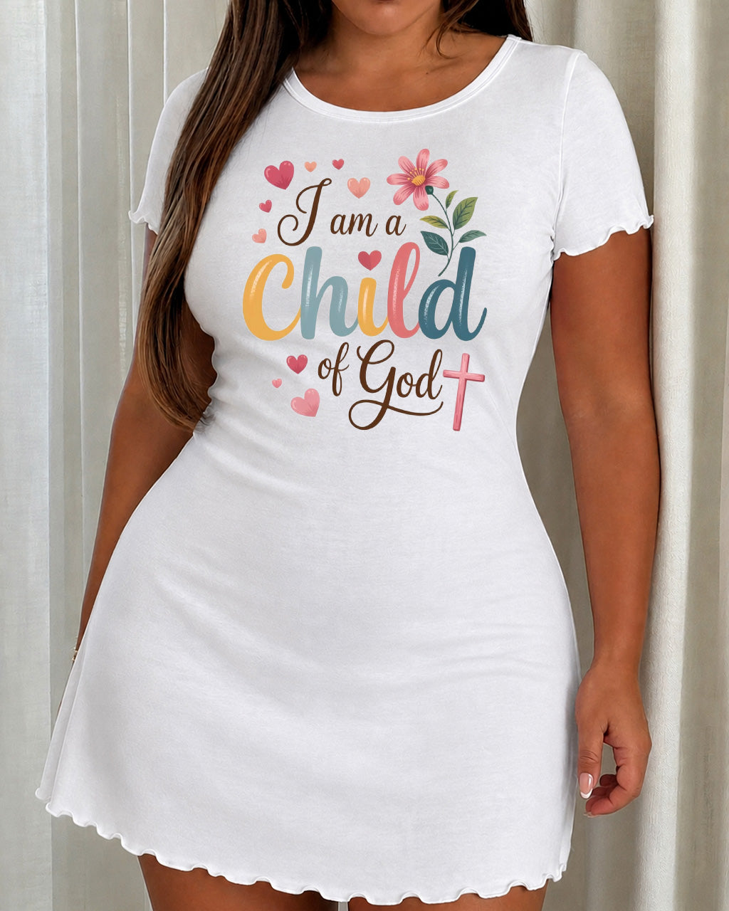 I Am A Child Of God Cross Floral Heart Letter Nightdress (XS-5XL) OMFORT