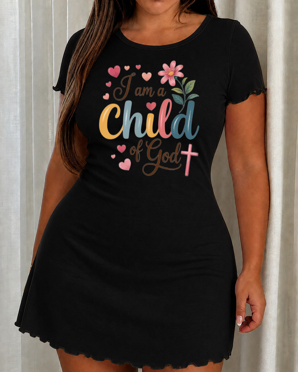 I Am A Child Of God Cross Floral Heart Letter Nightdress (XS-5XL) OMFORT