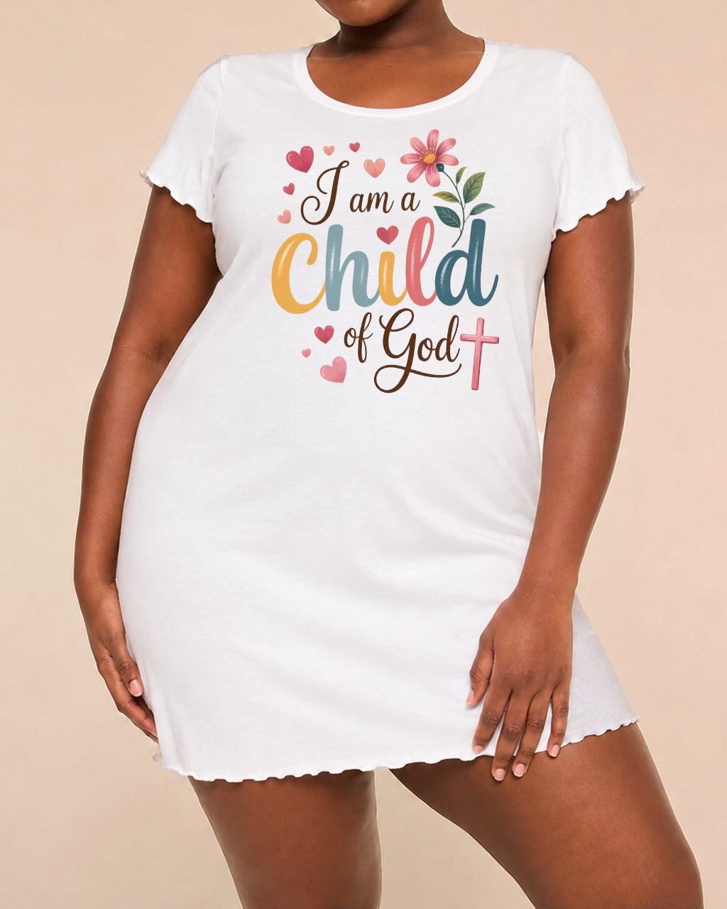 I Am A Child Of God Cross Floral Heart Letter Nightdress (XS-5XL) OMFORT