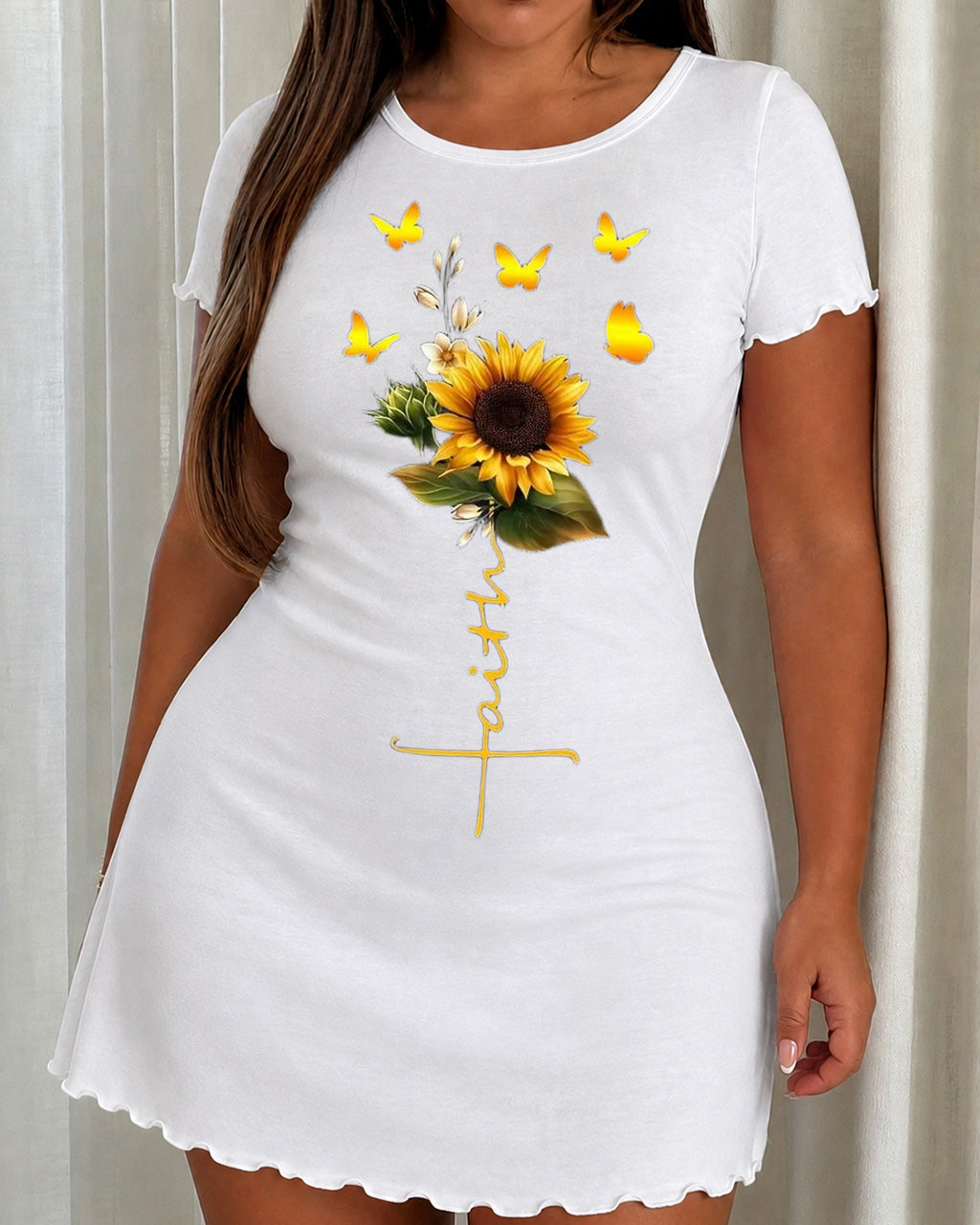 Sunflower Butterfly Faith Cross Script Nightdress (XS-5XL) OMFORT