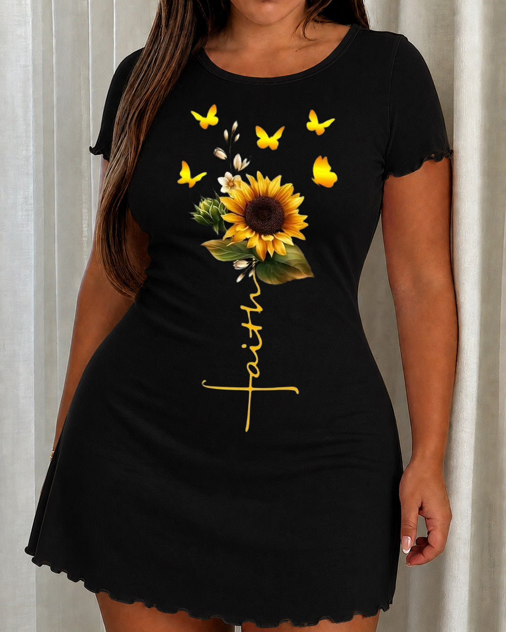 Sunflower Butterfly Faith Cross Script Nightdress (XS-5XL) OMFORT