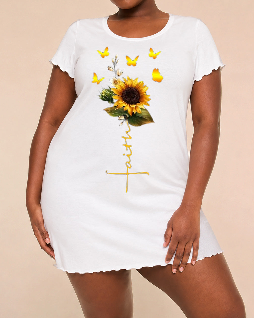 Sunflower Butterfly Faith Cross Script Nightdress (XS-5XL) OMFORT