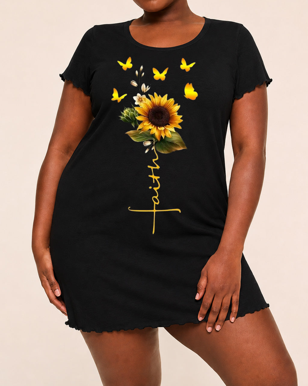 Sunflower Butterfly Faith Cross Script Nightdress (XS-5XL) OMFORT