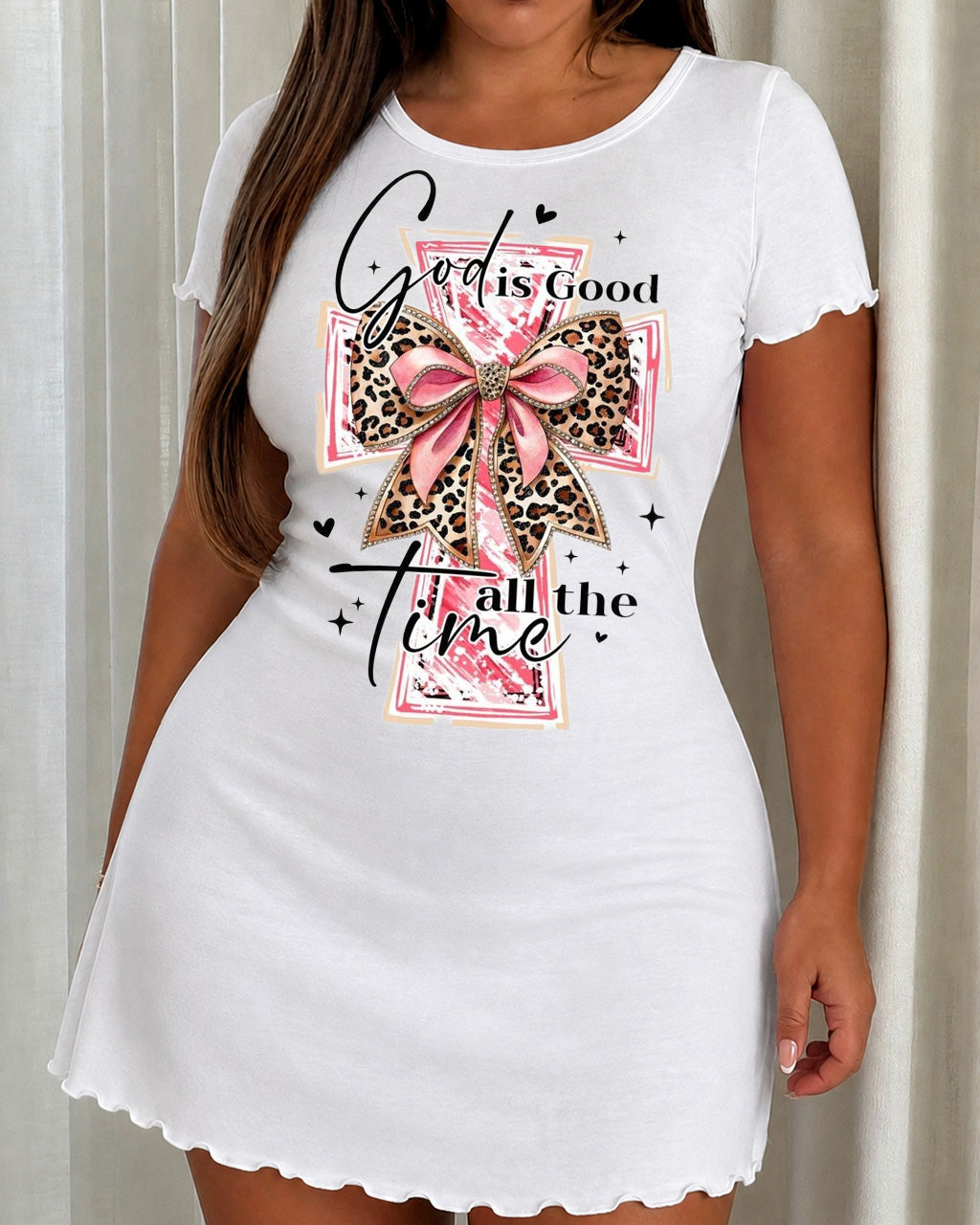 Leopard Bow Cross "God Is Good All The Time" Nightdress (XS-5XL) OMFORT