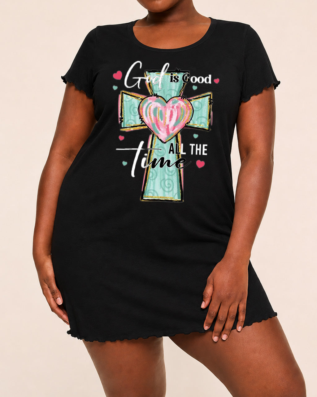 Mint Green Cross Pink Heart God Is Good Print Nightdress (XS-5XL) OMFORT