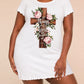Wooden Cross Pink Peony Bible Verse Print Nightdress (XS-5XL) OMFORT