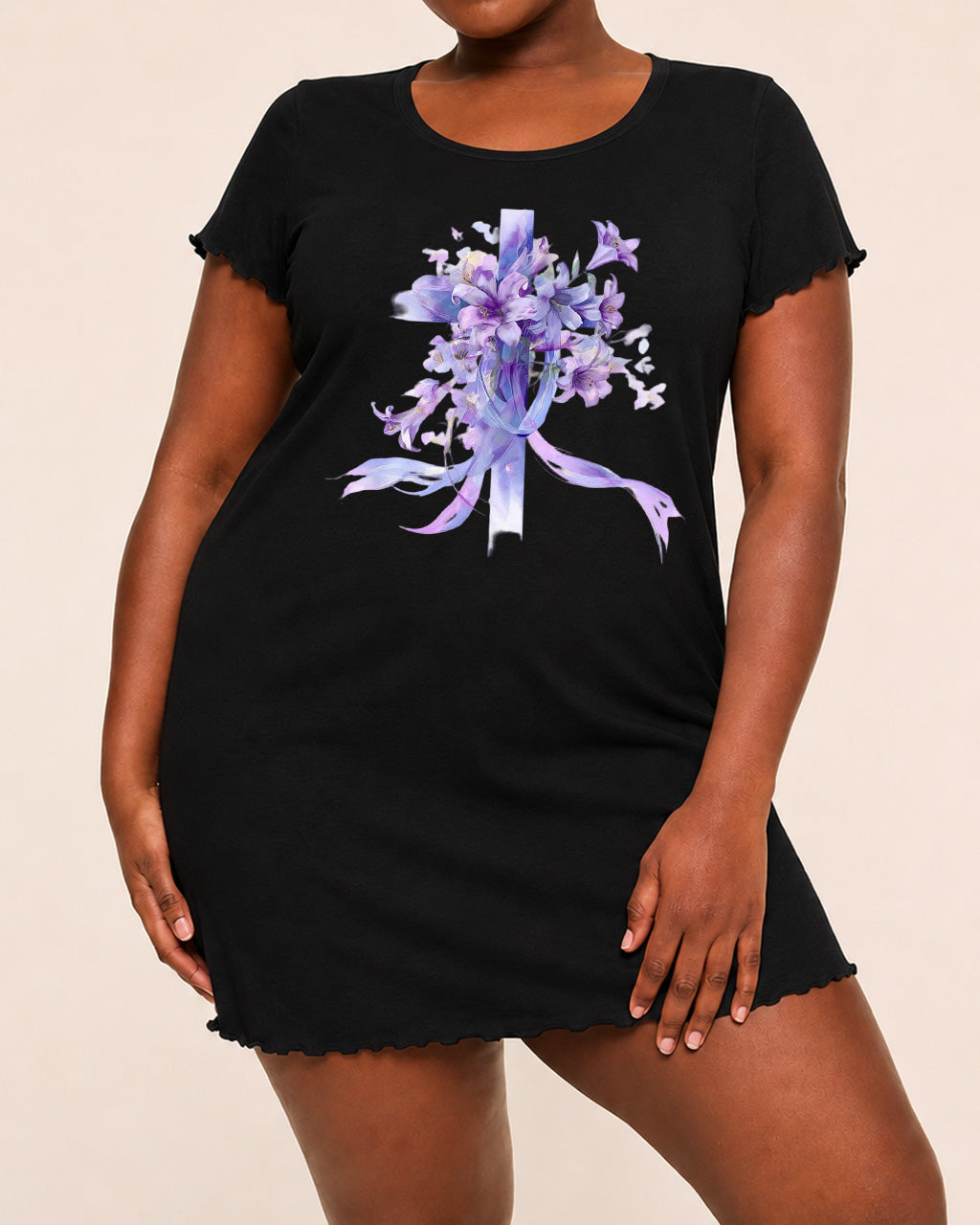 Purple Ribbon Floral Cross Watercolor Nightdress (XS-5XL) OMFORT