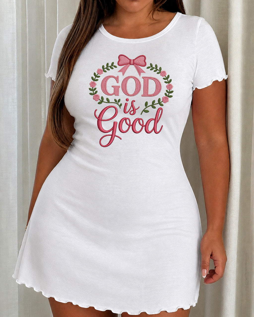 Rose Wreath Bow Embroidery Style God Is Good Nightdress (XS-5XL) OMFORT