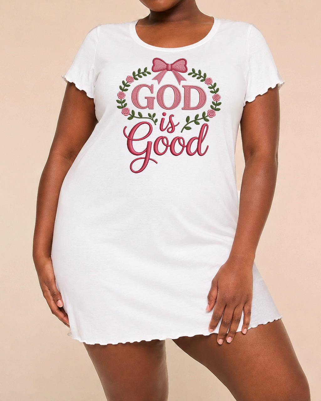 Rose Wreath Bow Embroidery Style God Is Good Nightdress (XS-5XL) OMFORT