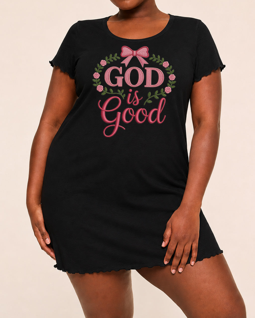 Rose Wreath Bow Embroidery Style God Is Good Nightdress (XS-5XL) OMFORT