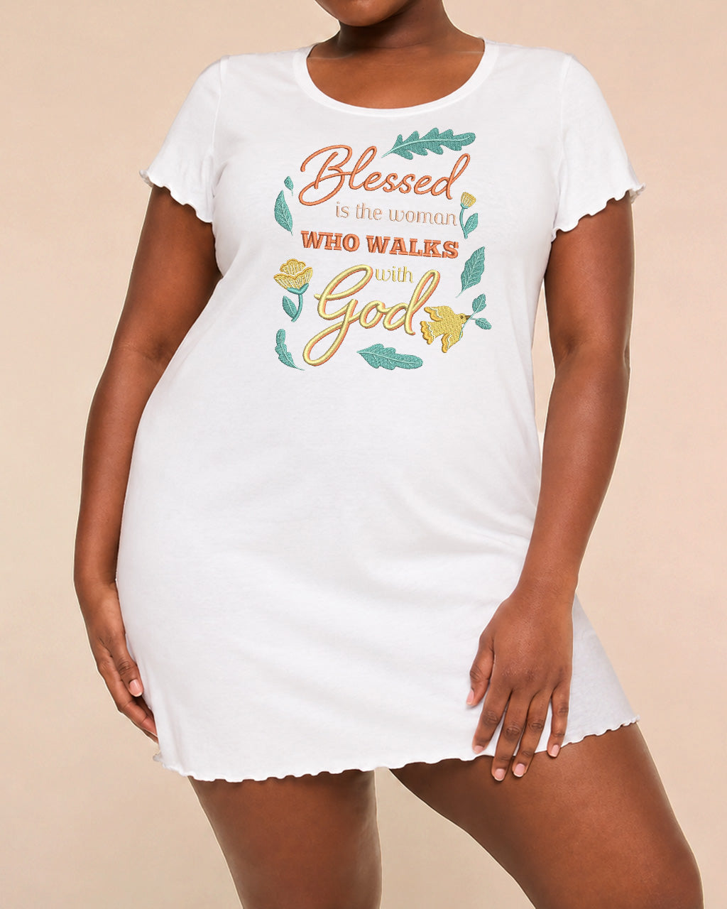 "Blessed Is The Woman Who Walks With God" Leaf Dove Embroidery Nightdress (XS-5XL) OMFORT