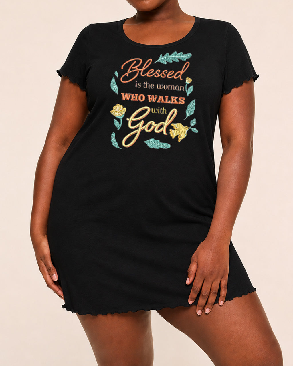 "Blessed Is The Woman Who Walks With God" Leaf Dove Embroidery Nightdress (XS-5XL) OMFORT