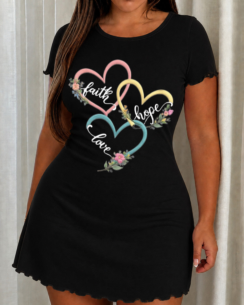 Faith Hope Love Intertwined Color Heart Floral Embroidery Style Nightdress (XS-5XL) OMFORT