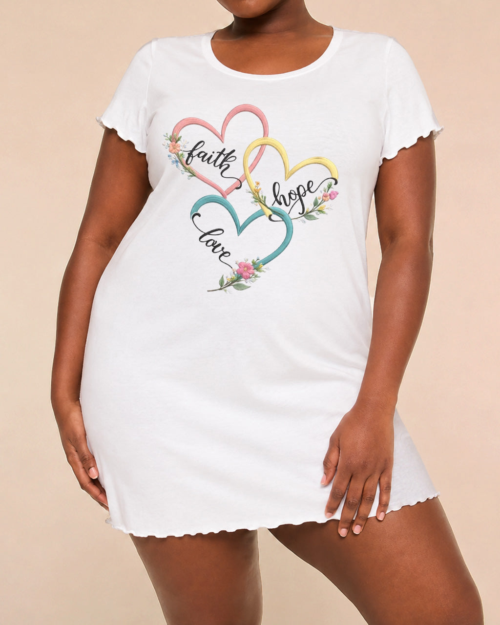 Faith Hope Love Intertwined Color Heart Floral Embroidery Style Nightdress (XS-5XL) OMFORT
