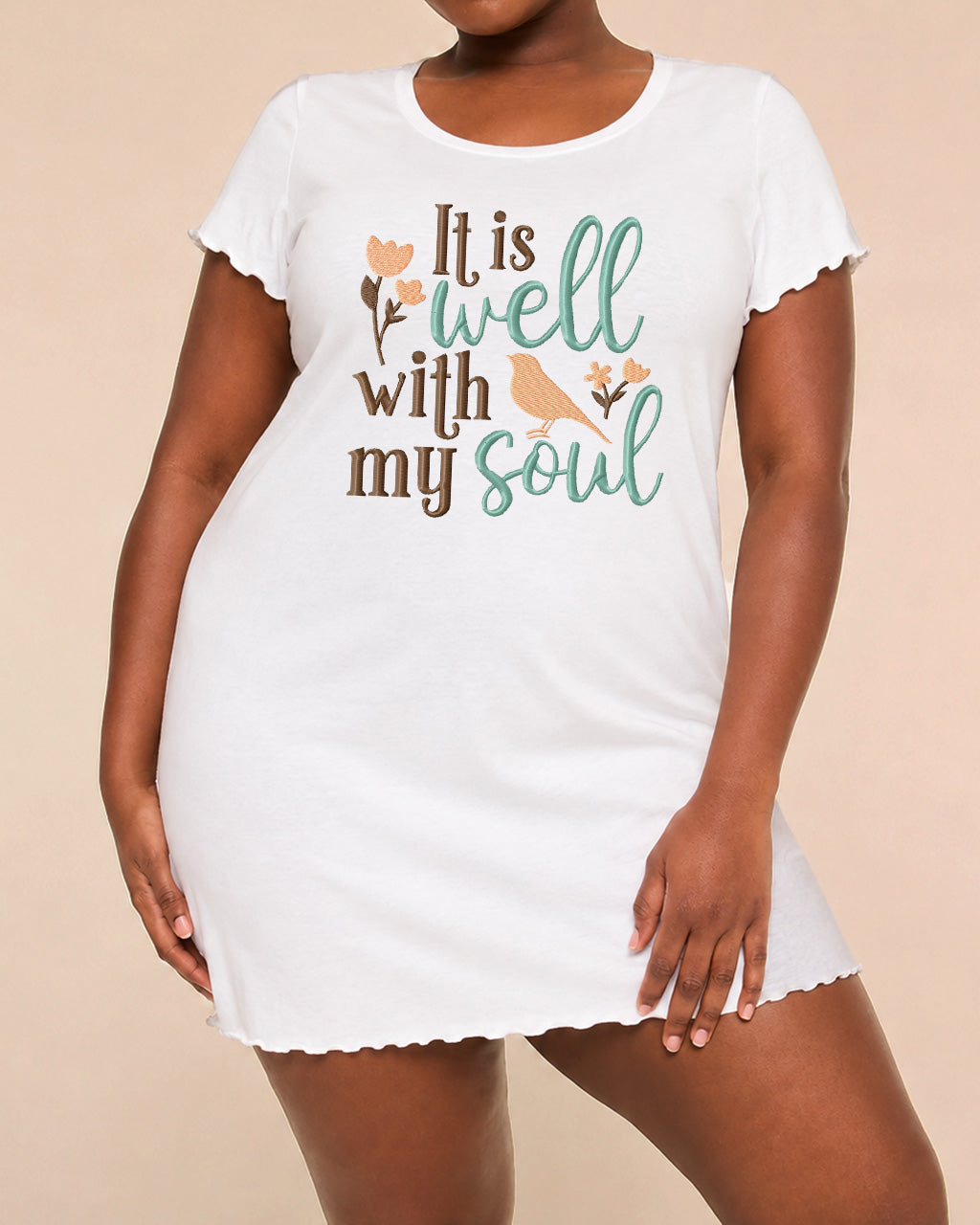 "It Is Well With My Soul" Bird Tulip Script Embroidery Nightdress (XS-5XL) OMFORT