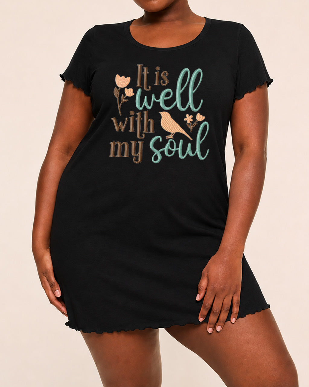 "It Is Well With My Soul" Bird Tulip Script Embroidery Nightdress (XS-5XL) OMFORT