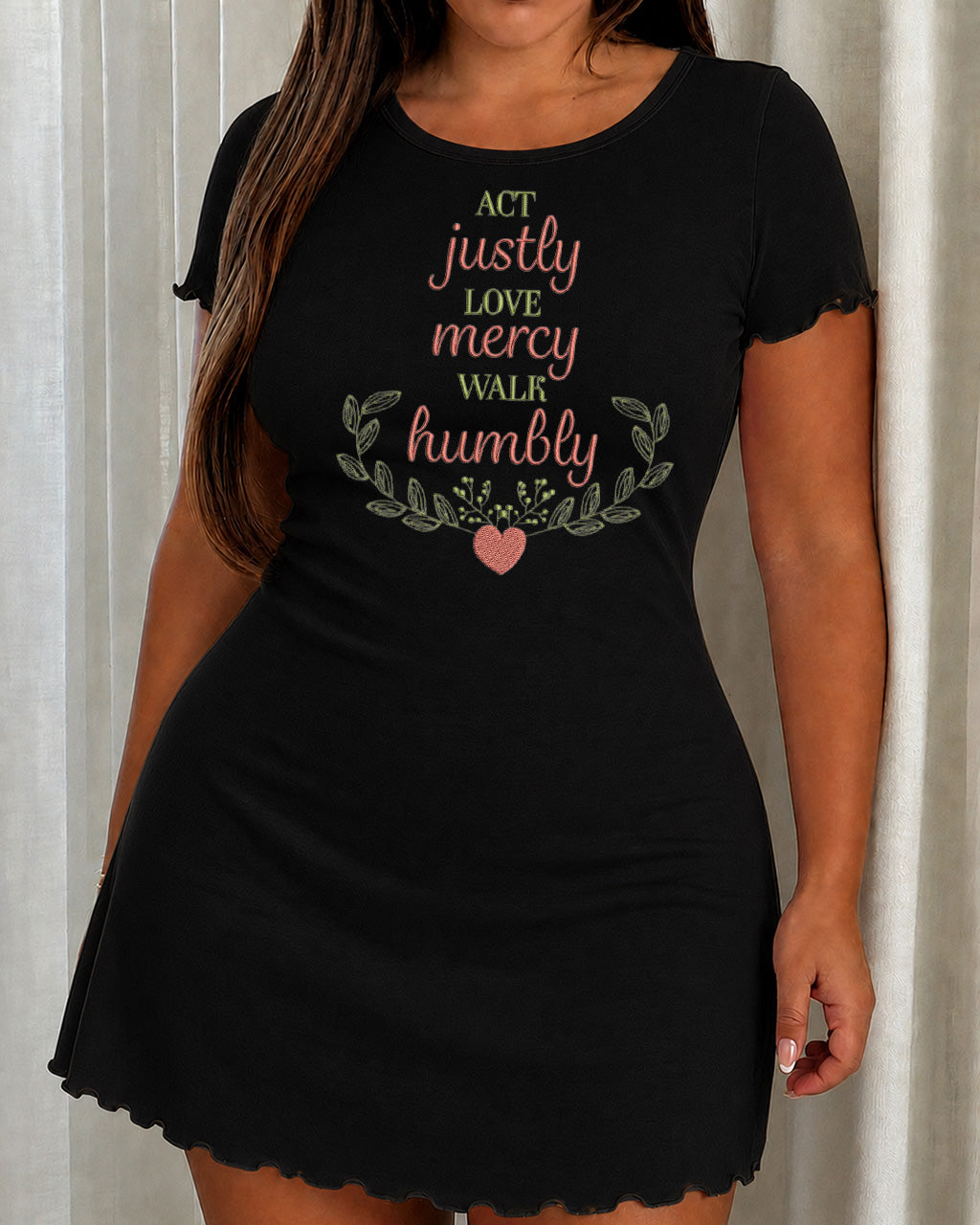 Act Justly Love Mercy Walk Humbly Wreath Heart Embroidery Nightdress (XS-5XL) OMFORT