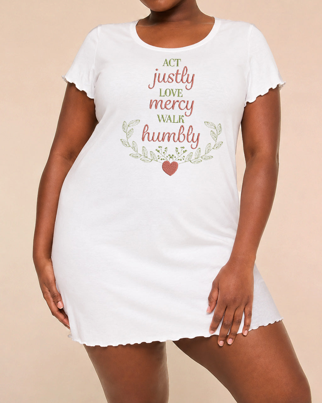 Act Justly Love Mercy Walk Humbly Wreath Heart Embroidery Nightdress (XS-5XL) OMFORT