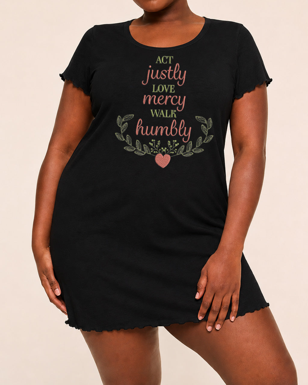 Act Justly Love Mercy Walk Humbly Wreath Heart Embroidery Nightdress (XS-5XL) OMFORT