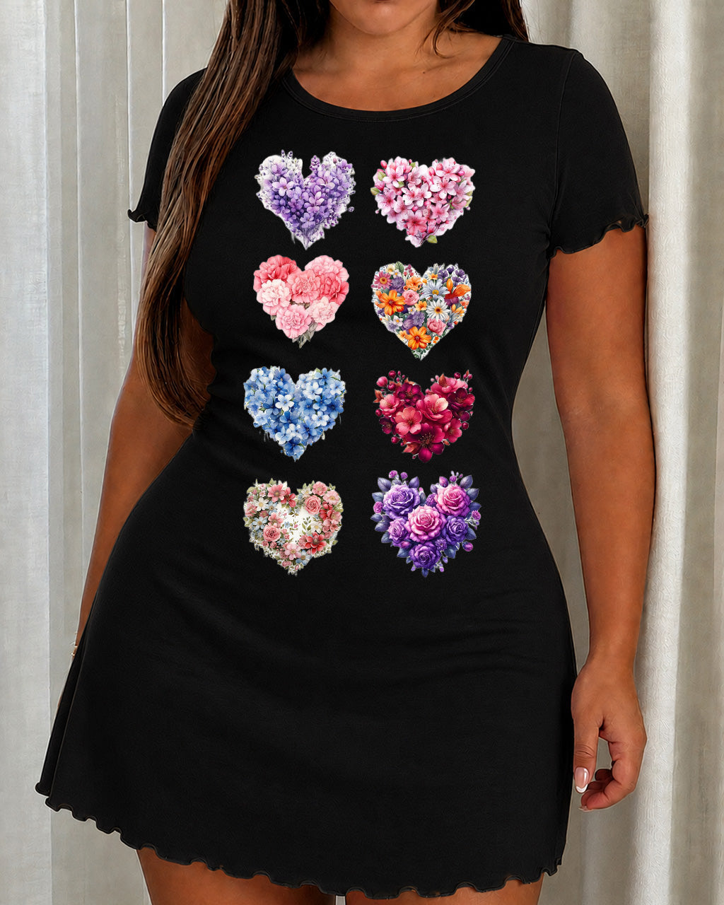8 Pack Multi Color Floral Heart Watercolor Print Lounge Nightgown (XS-5XL) OMFORT