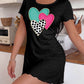 Teal Pink Black Polka Dot Triple Overlapping Heart Print Nightgown (XS-5XL) OMFORT