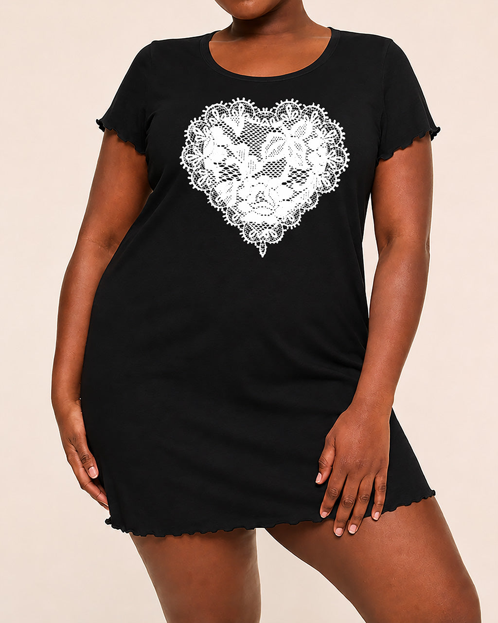 Black Vintage Lace Butterfly Heart Ruffle Sleeve Sleep Dress (XS-5XL) OMFORT