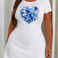 Blue Hydrangea Floral Heart Watercolor Ruffle Nightdress (XS-5XL) OMFORT